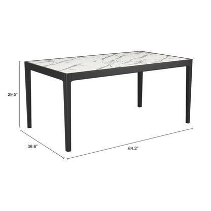 65" White and Black Faux Marble and Solid Wood Dining Table HomeRoots