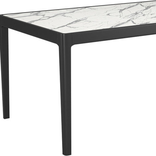 65" White and Black Faux Marble and Solid Wood Dining Table HomeRoots