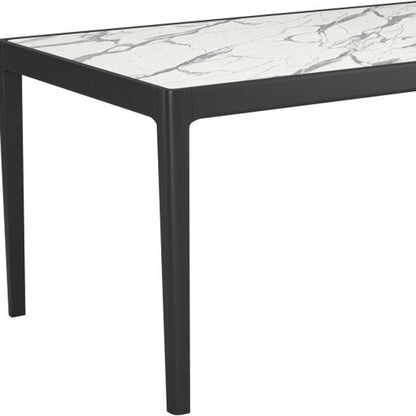65" White and Black Faux Marble and Solid Wood Dining Table HomeRoots