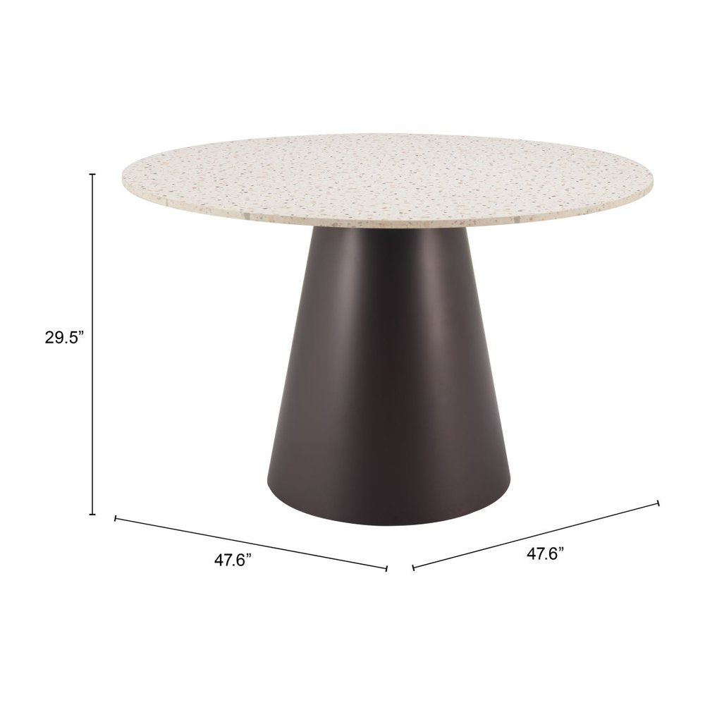 48" Beige and Black Wood and Steel Faux Terrazzo Round Top Dining Table HomeRoots