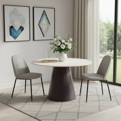 48" Beige and Black Wood and Steel Faux Terrazzo Round Top Dining Table HomeRoots