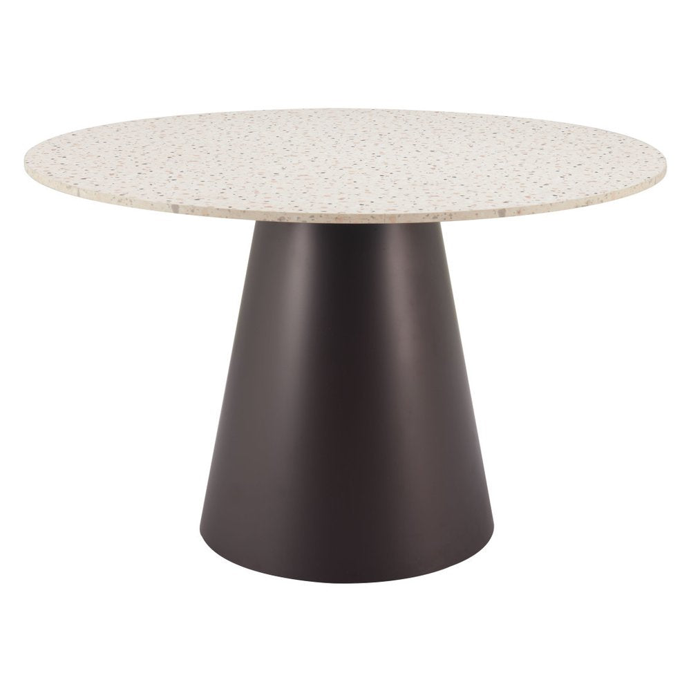 48" Beige and Black Wood and Steel Faux Terrazzo Round Top Dining Table HomeRoots