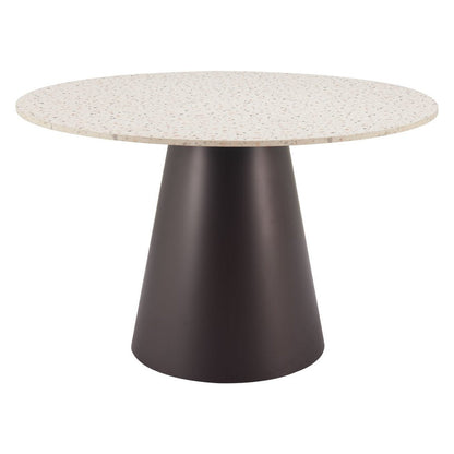 48" Beige and Black Wood and Steel Faux Terrazzo Round Top Dining Table HomeRoots