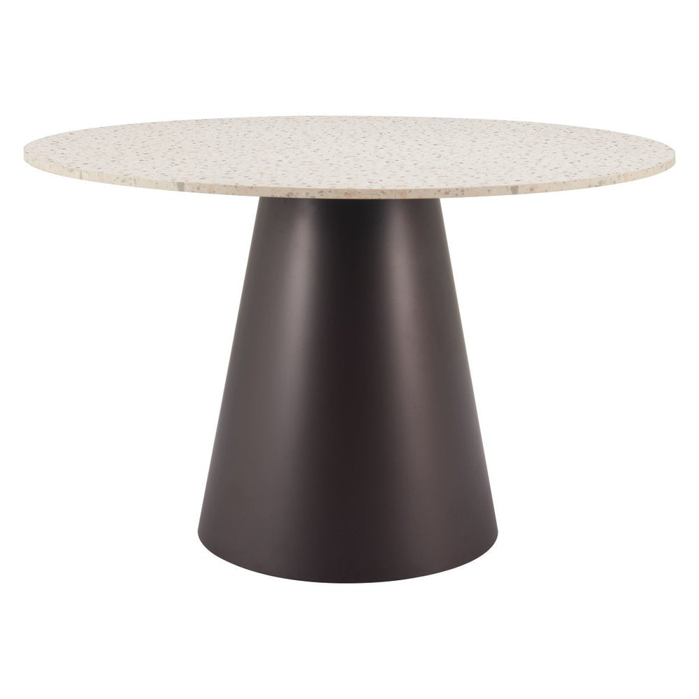48" Beige and Black Wood and Steel Faux Terrazzo Round Top Dining Table HomeRoots