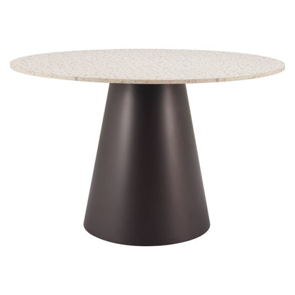 48" Beige and Black Wood and Steel Faux Terrazzo Round Top Dining Table HomeRoots