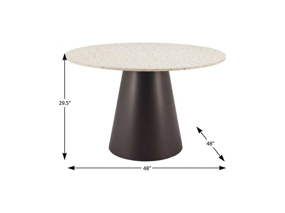 48" Beige and Black Wood and Steel Faux Terrazzo Round Top Dining Table HomeRoots