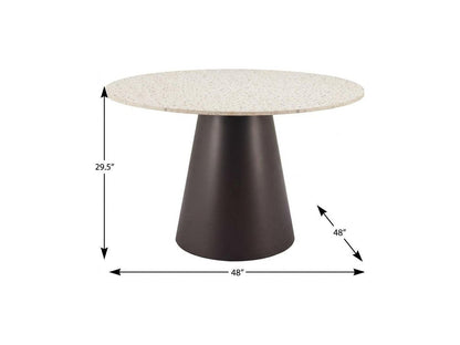 48" Beige and Black Wood and Steel Faux Terrazzo Round Top Dining Table HomeRoots