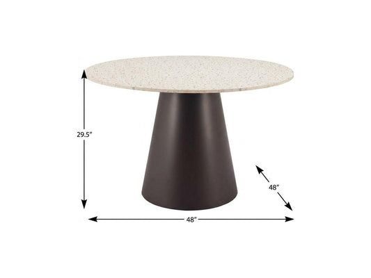 48" Beige and Black Wood and Steel Faux Terrazzo Round Top Dining Table HomeRoots