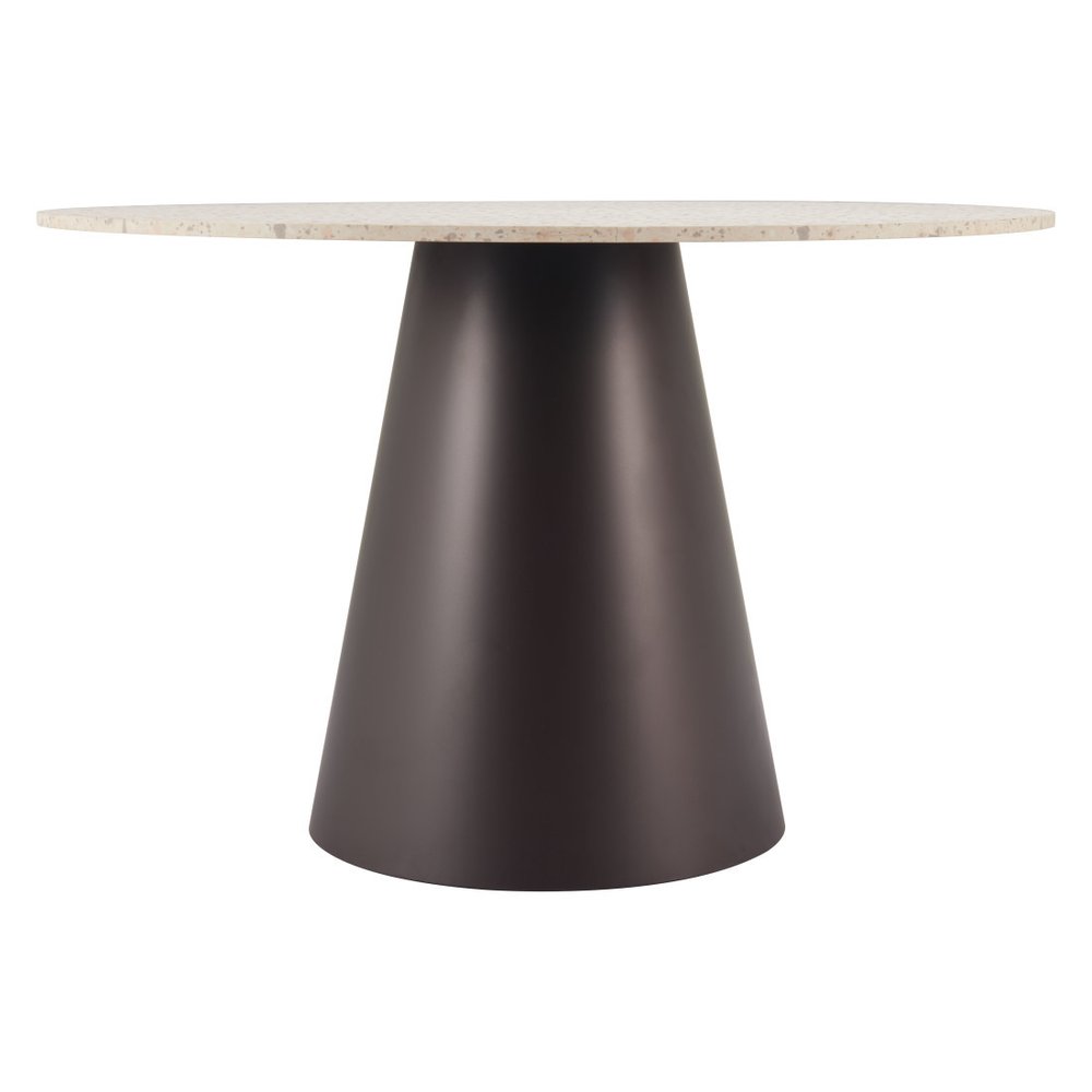 48" Beige and Black Wood and Steel Faux Terrazzo Round Top Dining Table HomeRoots