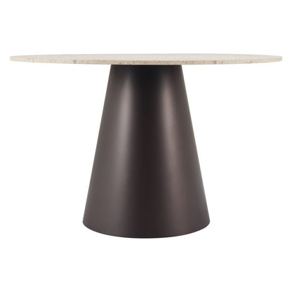 48" Beige and Black Wood and Steel Faux Terrazzo Round Top Dining Table HomeRoots