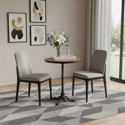24" Walnut and Black Wood And Aluminum Indoor Outdoor Pedestal Base Round Top Dining Table HomeRoots