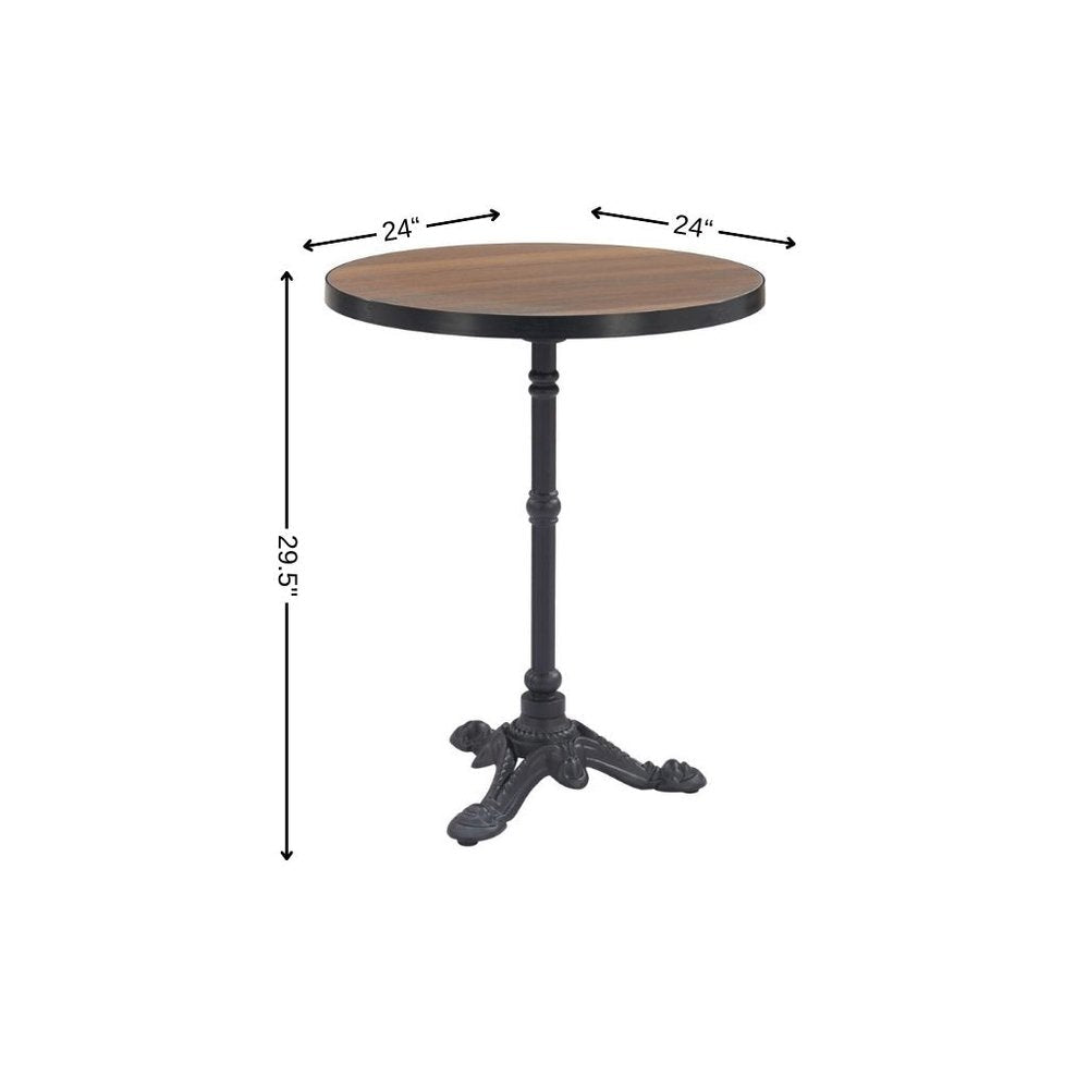 24" Walnut and Black Wood And Aluminum Indoor Outdoor Pedestal Base Round Top Dining Table HomeRoots