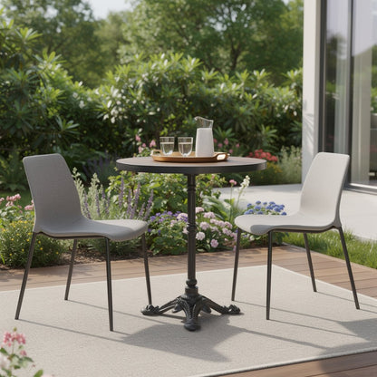 24" Walnut and Black Wood And Aluminum Indoor Outdoor Pedestal Base Round Top Dining Table HomeRoots