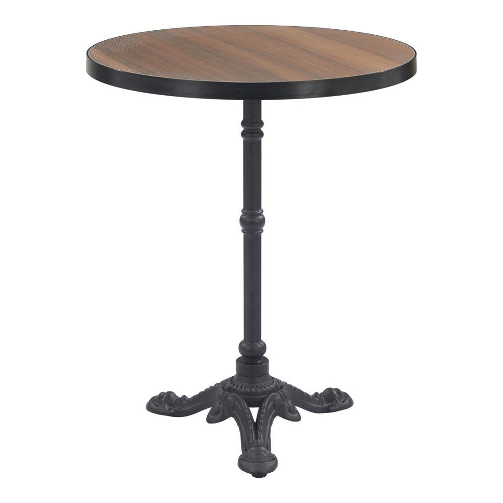 24" Walnut and Black Wood And Aluminum Indoor Outdoor Pedestal Base Round Top Dining Table HomeRoots