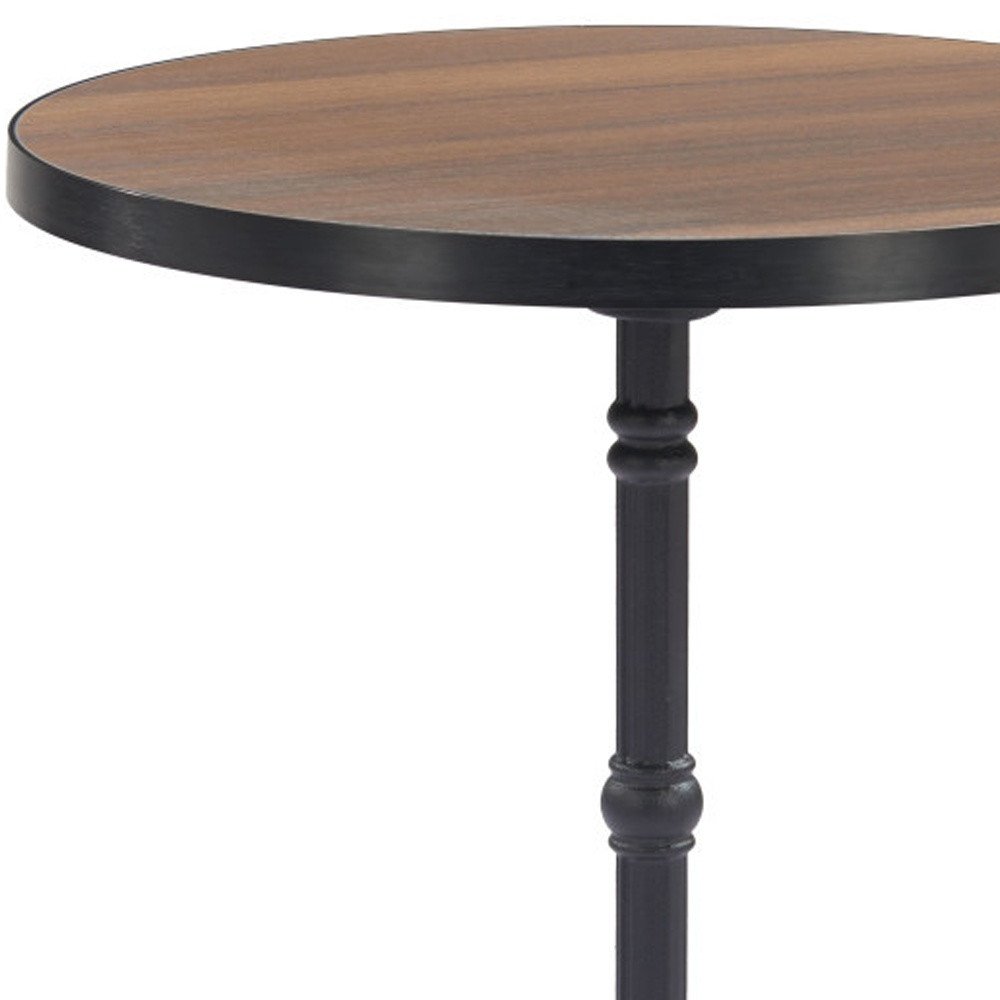 24" Walnut and Black Wood And Aluminum Indoor Outdoor Pedestal Base Round Top Dining Table HomeRoots