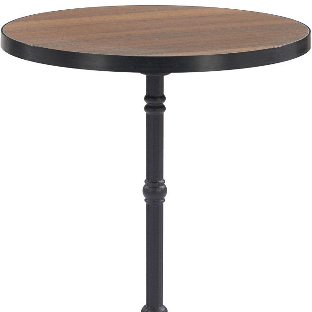 24" Walnut and Black Wood And Aluminum Indoor Outdoor Pedestal Base Round Top Dining Table HomeRoots
