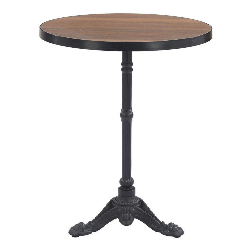 24" Walnut and Black Wood And Aluminum Indoor Outdoor Pedestal Base Round Top Dining Table HomeRoots