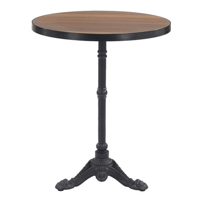 24" Walnut and Black Wood And Aluminum Indoor Outdoor Pedestal Base Round Top Dining Table HomeRoots