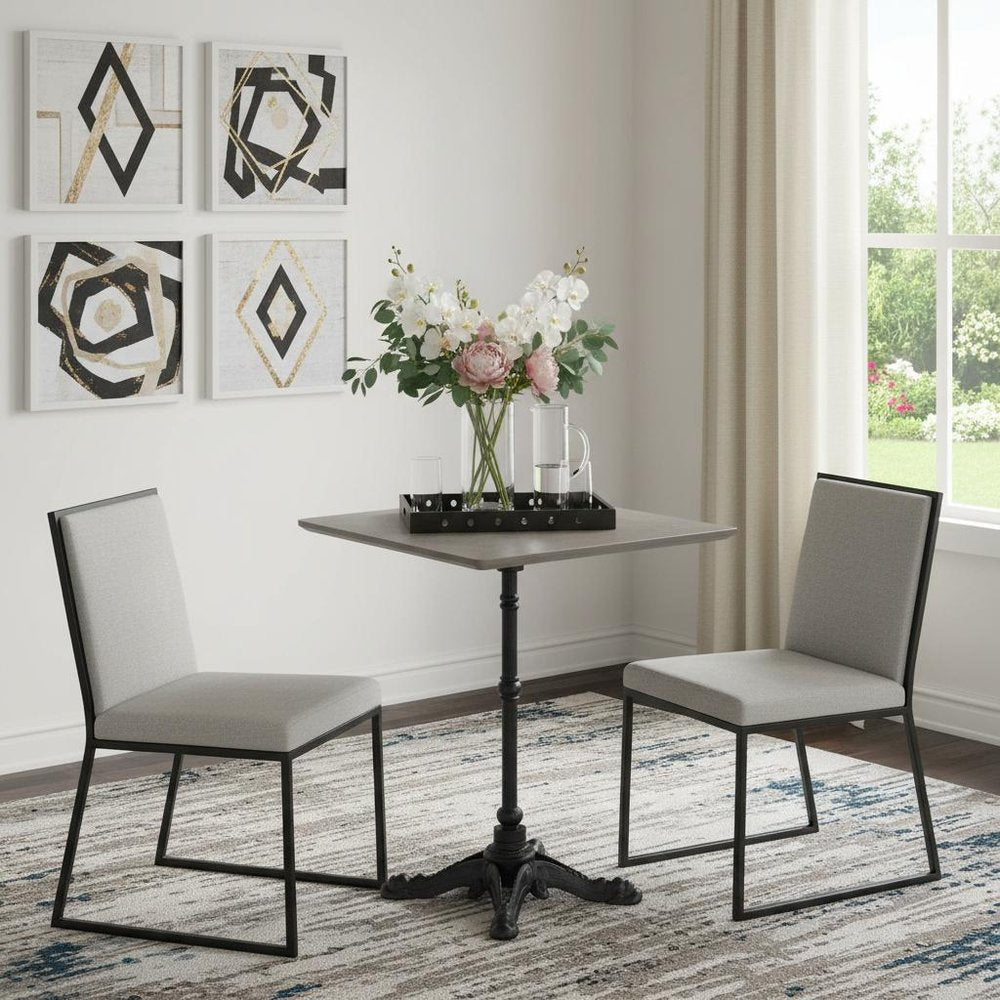 24" Gray and Black Wood And Aluminum Indoor Outdoor Pedestal Base Round Top Dining Table HomeRoots