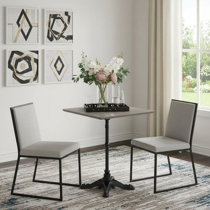 24" Gray and Black Wood And Aluminum Indoor Outdoor Pedestal Base Round Top Dining Table HomeRoots