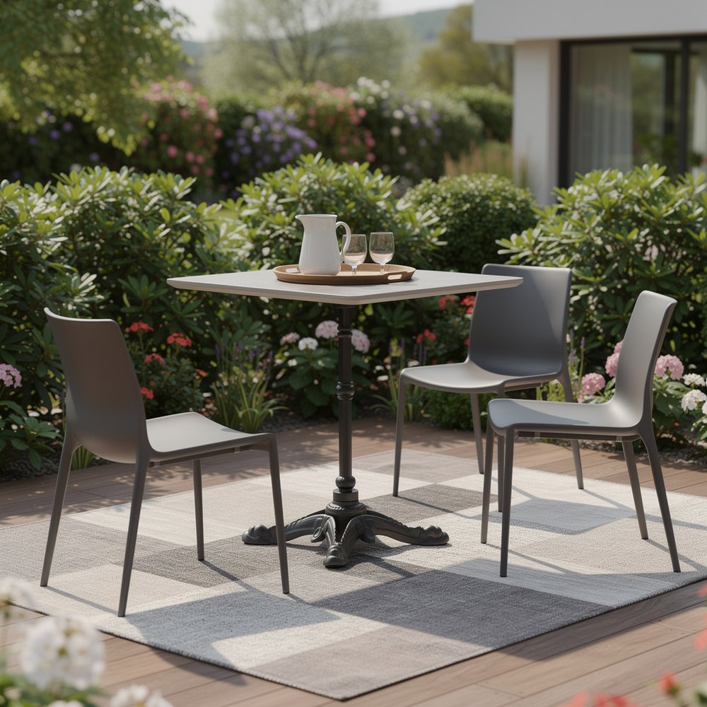 24" Gray and Black Wood And Aluminum Indoor Outdoor Pedestal Base Round Top Dining Table HomeRoots