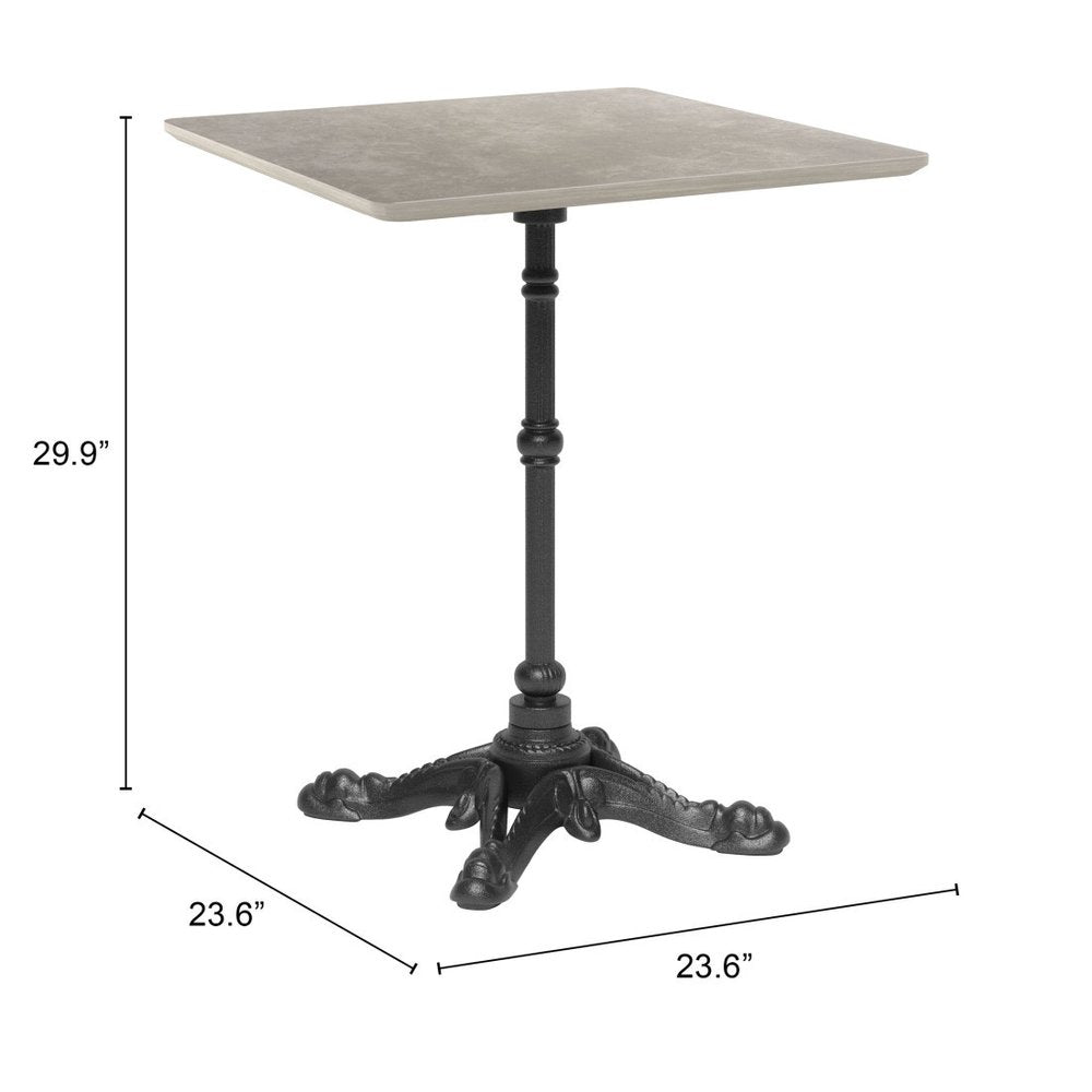 24" Gray and Black Wood And Aluminum Indoor Outdoor Pedestal Base Round Top Dining Table HomeRoots