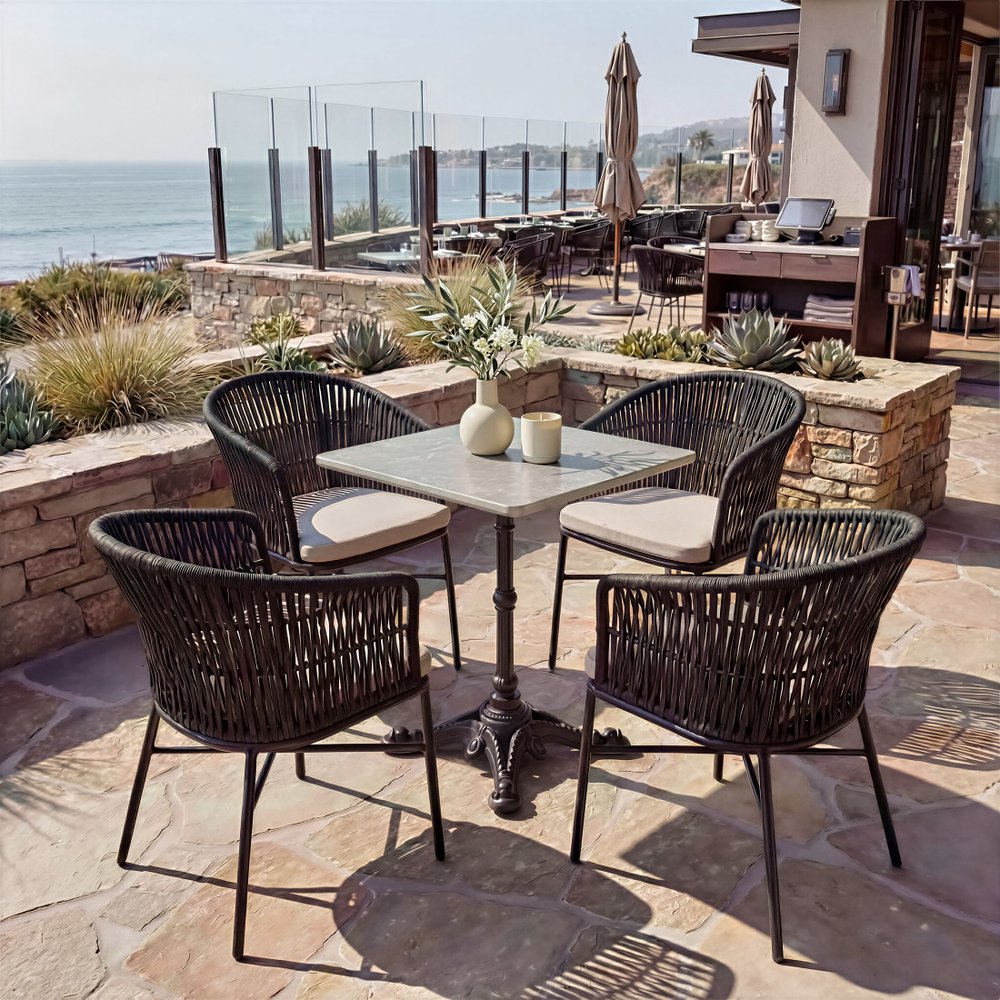 24" Gray and Black Wood And Aluminum Indoor Outdoor Pedestal Base Round Top Dining Table HomeRoots