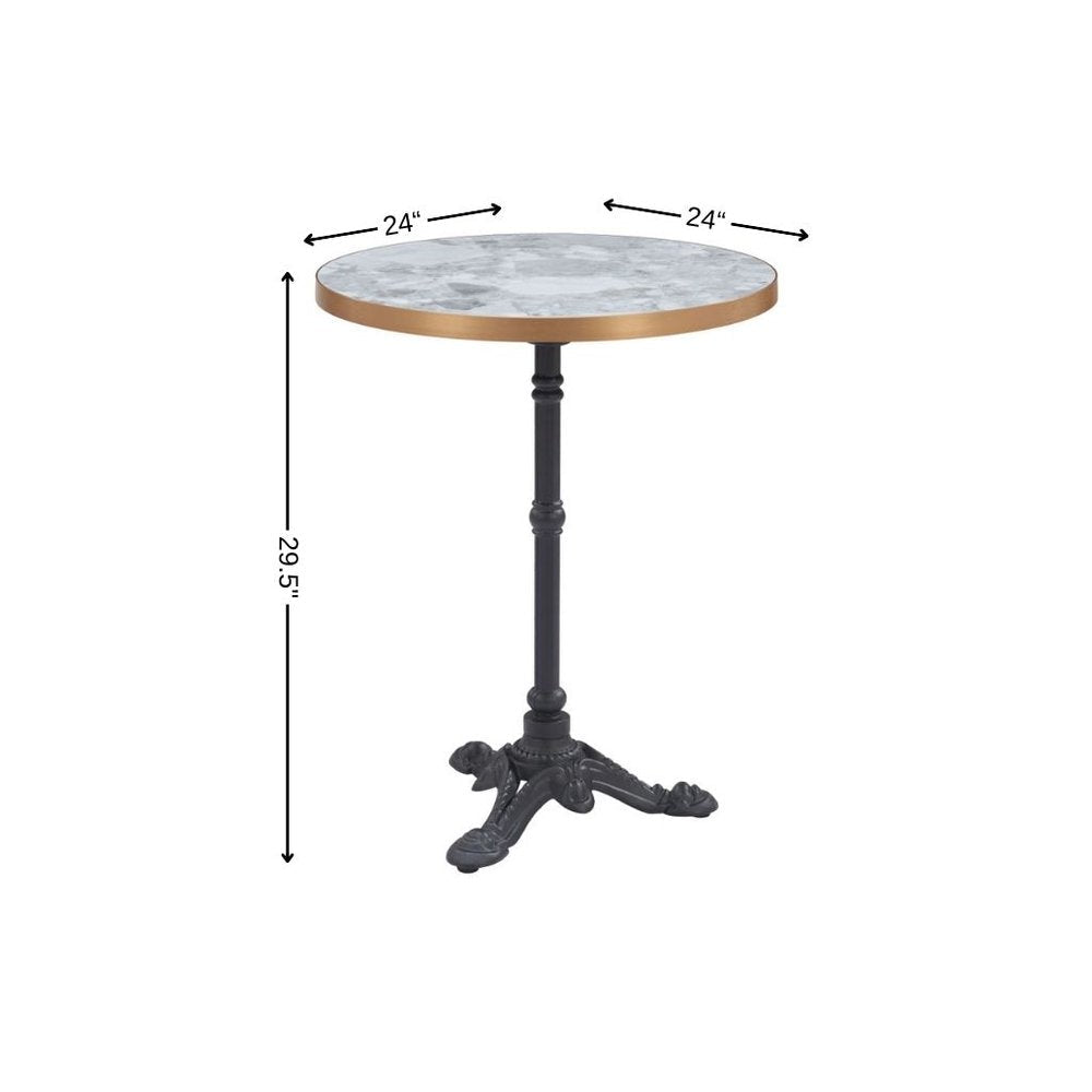 24" White And Black Wood And Aluminum Indoor Outdoor Pedestal Base Round Top Dining Table HomeRoots