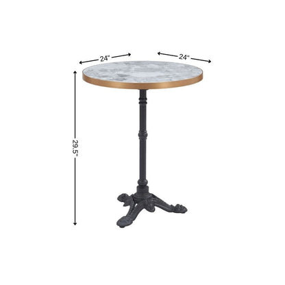 24" White And Black Wood And Aluminum Indoor Outdoor Pedestal Base Round Top Dining Table HomeRoots