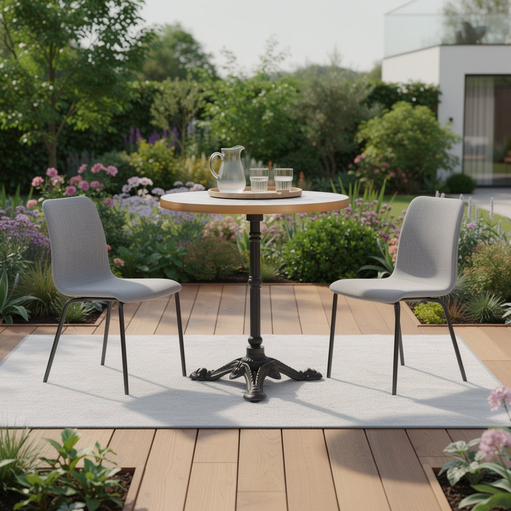 24" White And Black Wood And Aluminum Indoor Outdoor Pedestal Base Round Top Dining Table HomeRoots