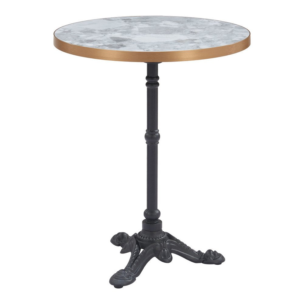 24" White And Black Wood And Aluminum Indoor Outdoor Pedestal Base Round Top Dining Table HomeRoots