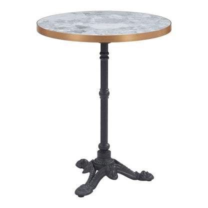 24" White And Black Wood And Aluminum Indoor Outdoor Pedestal Base Round Top Dining Table HomeRoots
