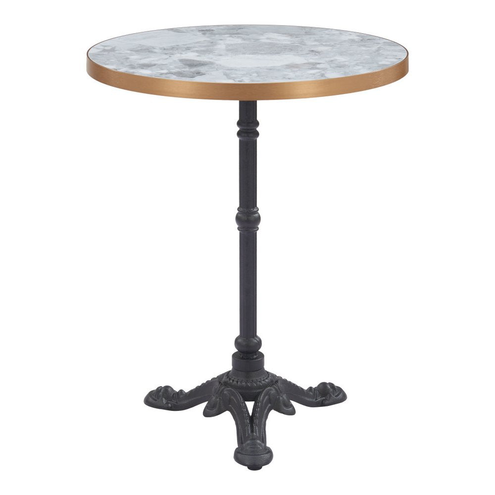 24" White And Black Wood And Aluminum Indoor Outdoor Pedestal Base Round Top Dining Table HomeRoots