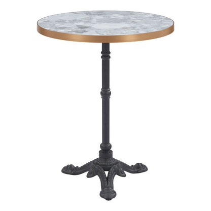 24" White And Black Wood And Aluminum Indoor Outdoor Pedestal Base Round Top Dining Table HomeRoots