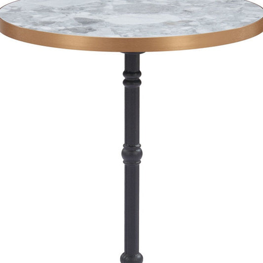 24" White And Black Wood And Aluminum Indoor Outdoor Pedestal Base Round Top Dining Table HomeRoots