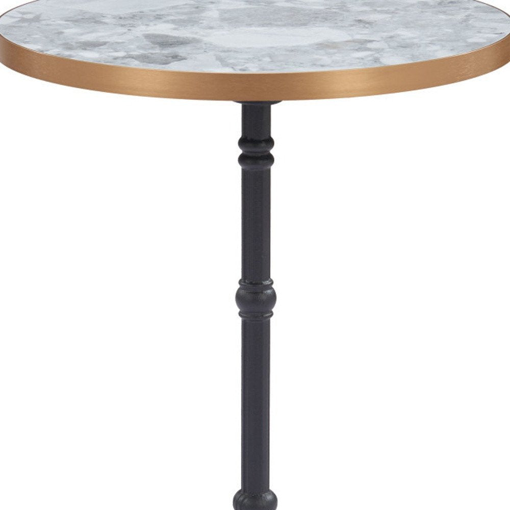 24" White And Black Wood And Aluminum Indoor Outdoor Pedestal Base Round Top Dining Table HomeRoots
