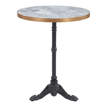 24" White And Black Wood And Aluminum Indoor Outdoor Pedestal Base Round Top Dining Table HomeRoots
