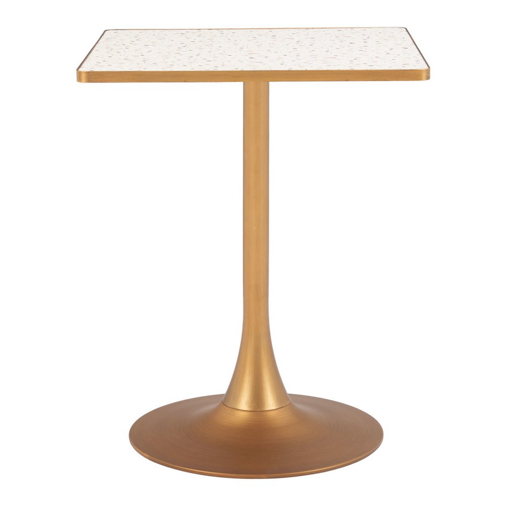 24" Beige and Gold Wood and Steel Pedestal Base Square Dining Table HomeRoots