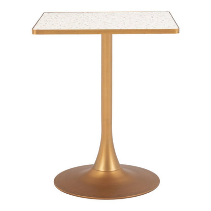 24" Beige and Gold Wood and Steel Pedestal Base Square Dining Table HomeRoots