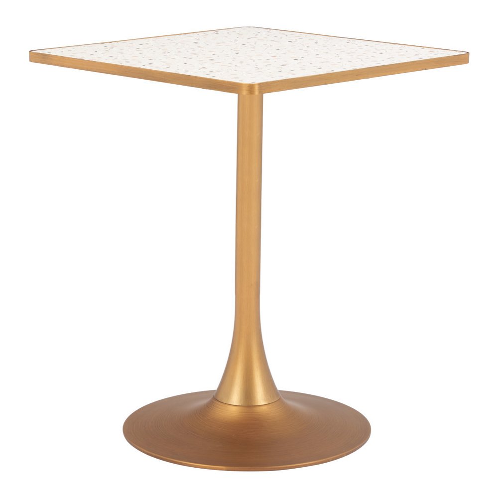 24" Beige and Gold Wood and Steel Pedestal Base Square Dining Table HomeRoots