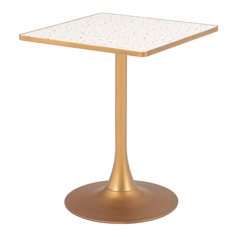 24" Beige and Gold Wood and Steel Pedestal Base Square Dining Table HomeRoots