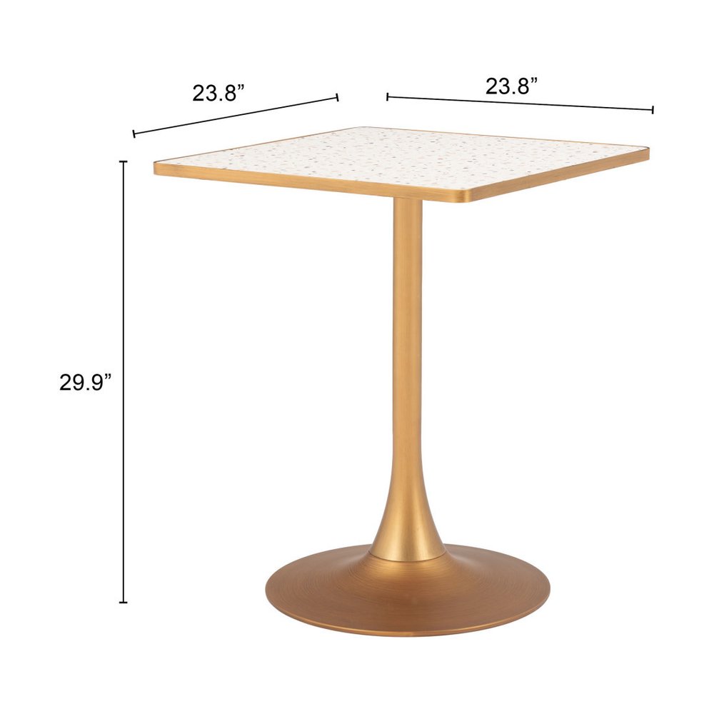 24" Beige and Gold Wood and Steel Pedestal Base Square Dining Table HomeRoots