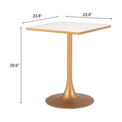 24" Beige and Gold Wood and Steel Pedestal Base Square Dining Table HomeRoots