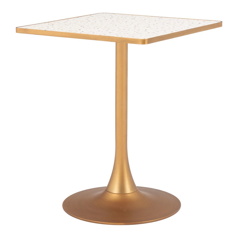 24" Beige and Gold Wood and Steel Pedestal Base Square Dining Table HomeRoots