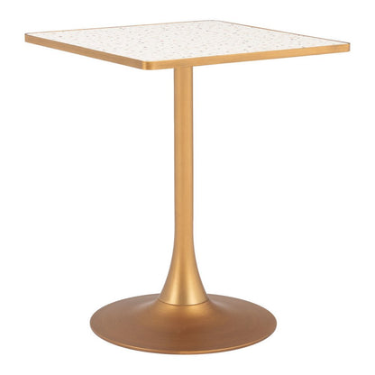 24" Beige and Gold Wood and Steel Pedestal Base Square Dining Table HomeRoots