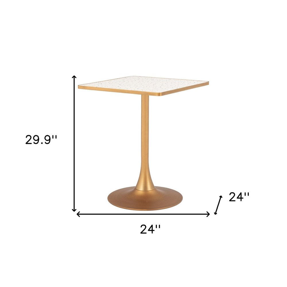 24" Beige and Gold Wood and Steel Pedestal Base Square Dining Table HomeRoots