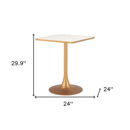 24" Beige and Gold Wood and Steel Pedestal Base Square Dining Table HomeRoots
