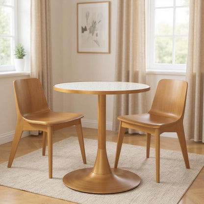 24" Beige and Gold Wood and Steel Pedestal Base Round Top Dining Table HomeRoots