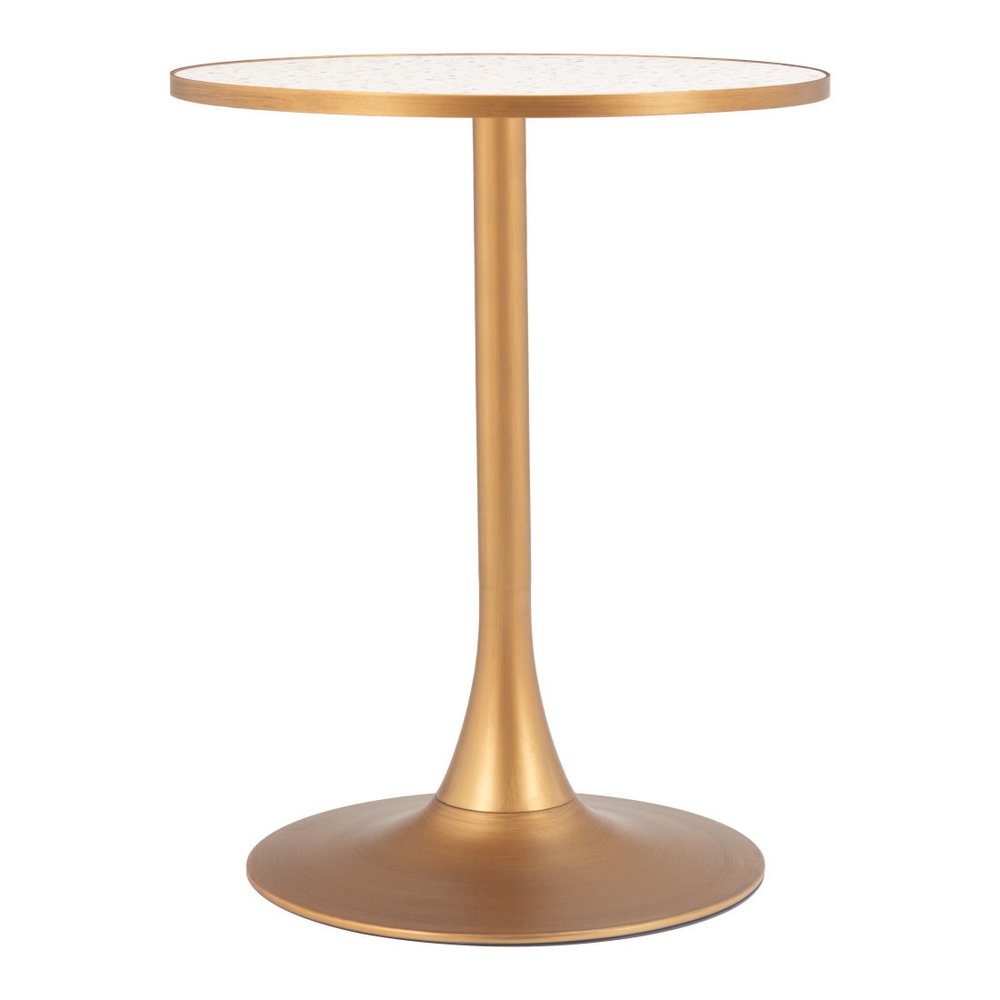 24" Beige and Gold Wood and Steel Pedestal Base Round Top Dining Table HomeRoots