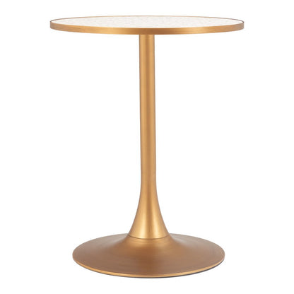 24" Beige and Gold Wood and Steel Pedestal Base Round Top Dining Table HomeRoots